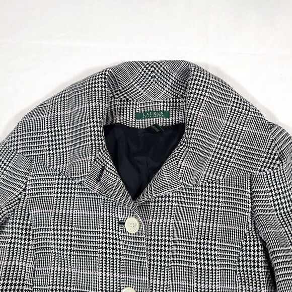 Ralph Lauren Linen Houndstooth Glen Plaid Blazer 4 Cropped Pink Line Barbie core - Picture 6 of 14